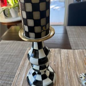 MacKenzie-Childs Candle Holder with Gold Accent and 4” pillar candle